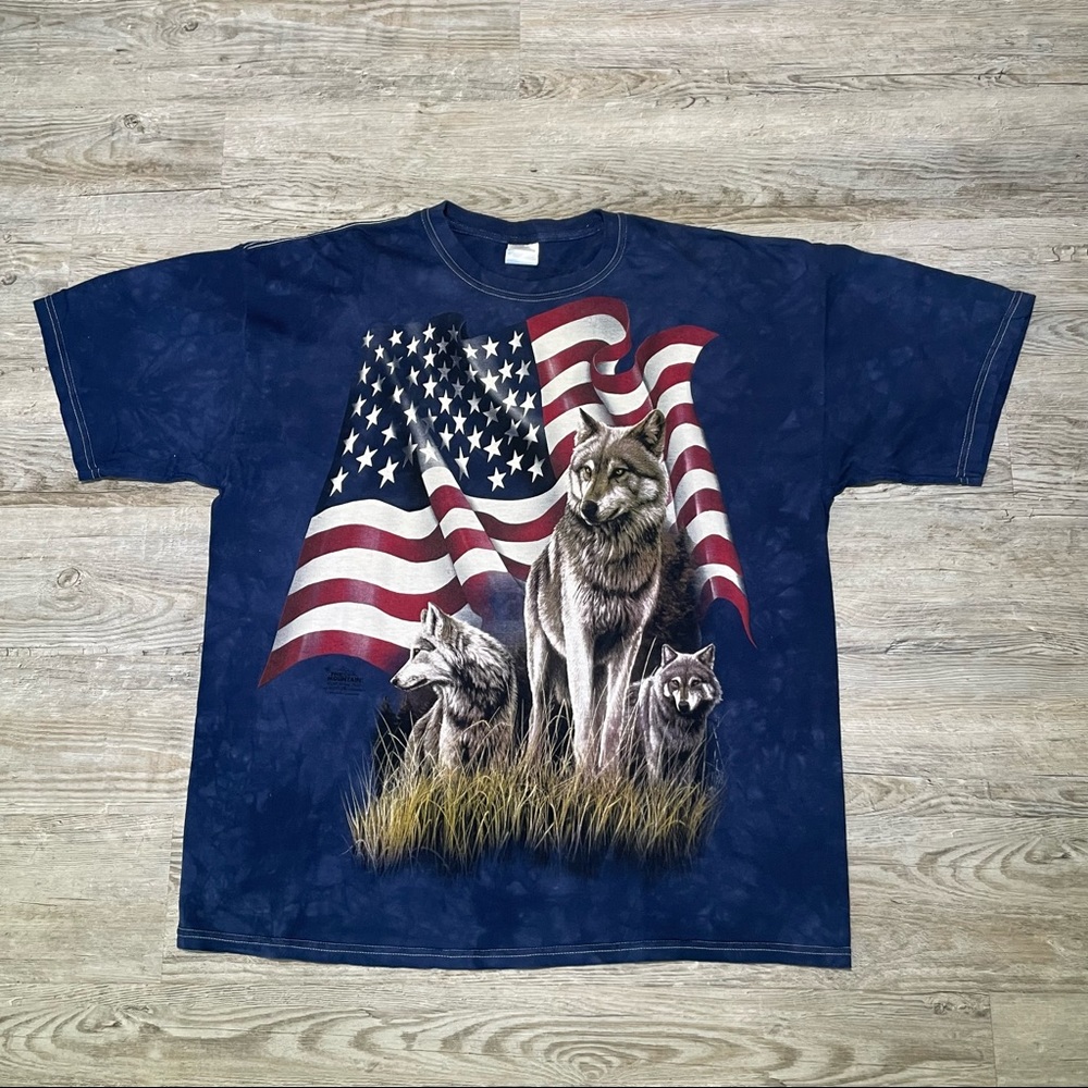 The Mountain Vintage USA America Wolf Blue Tie Dye T-Shirt - Size XL